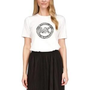 MICHAEL Michael Kors White Zebra Charm Logo Graphic Short Sleeve T-Shirt Medium